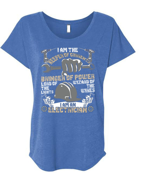 I Am An Electrician T Shirt, Keeper Of Currents T Shirt, Cool Shirt (Ladies' Triblend Dolman Sleeve)