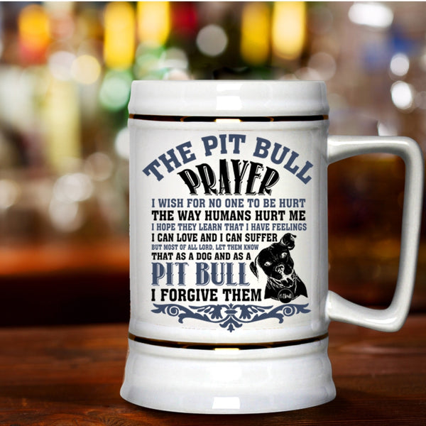 Awesome Pit Bull Beer Stein 22oz, The Pit Bull Prayer Beer Mug