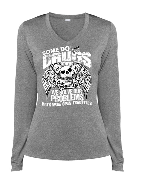 Some Do Drugs Others Pop Bottles T Shirt, Being A Mechanic T Shirt, Cool Shirt (Ladies LS Heather V-Neck)