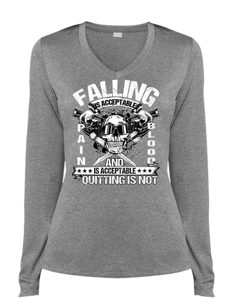Falling Is Acceptable T Shirt, Being A Veteran T Shirt, Cool Shirt (Ladies LS Heather V-Neck)