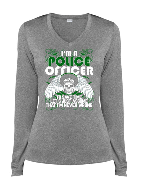 I'm A Police Officer T Shirt, I Love Police T Shirt, Cool Shirt (Ladies LS Heather V-Neck)