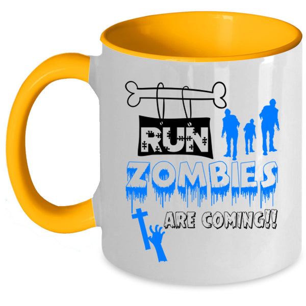 Halloween Ghost Coffee Mug, Run Zombies Are Coming Accent Mug