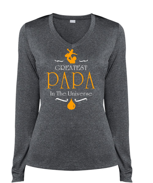 Greatest Papa In The Universe T Shirt, Father's Day T Shirt, Being A Papa T Shirt (Ladies LS Heather V-Neck)