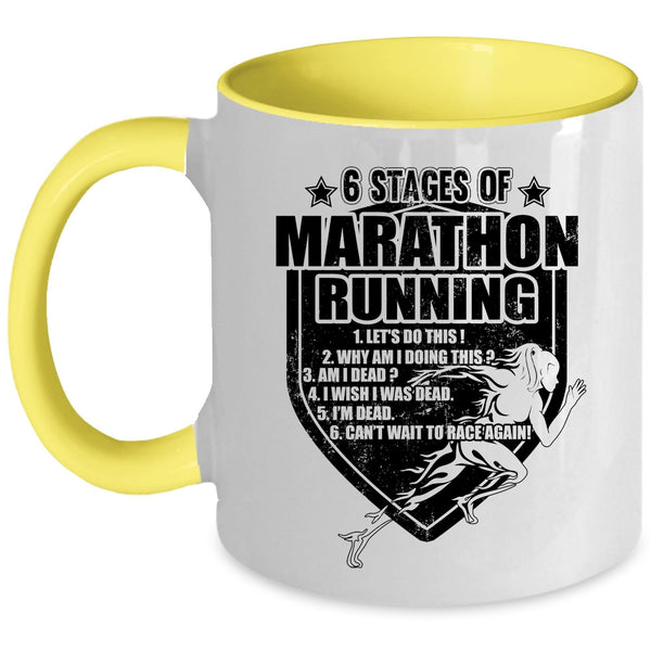 Cool Marathon Runner Coffee Mug, 6 Stages Of Marathon Running Accent Mug