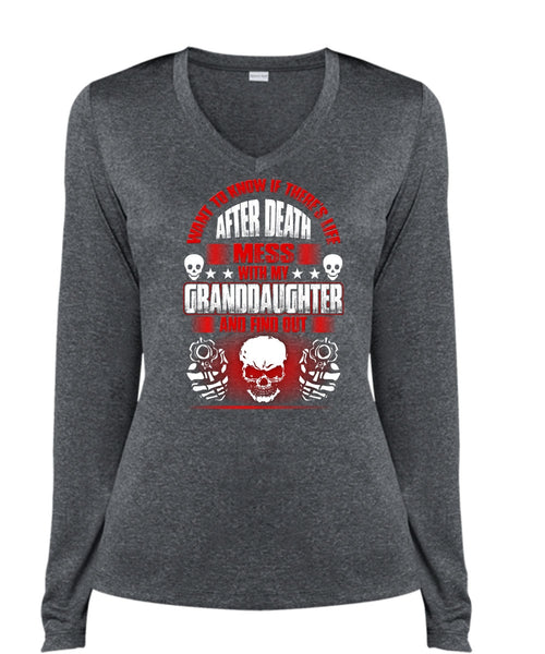 Mess With My Granddaughter T Shirt, Being A Baby T Shirt, Cool Shirt (Ladies LS Heather V-Neck)