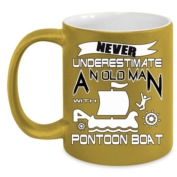 An Old Man With Pontoon Boat Coffee Mug, Funny Pontoon Coffee Cup