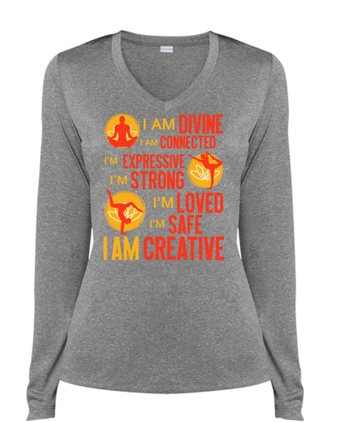 I Am Creative T Shirt, I Am Divine T Shirt, Cool Shirt (Ladies LS Heather V-Neck)
