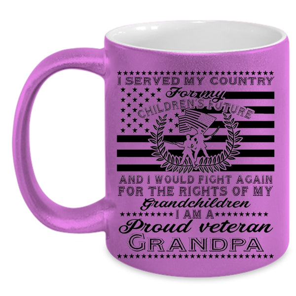 My Grandchildren Coffee Mug, I Am A Proud Veteran Grandpa Accent Mug