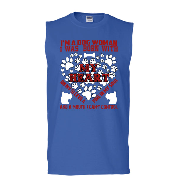 I'm A Dog Woman T Shirt, I Was Born With My Heart T Shirt, Cool T Shirt (Men's Cotton Sleeveless)