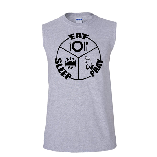 Eat Sleep Pray T Shirt, Gift For Prayer T Shirt, Awesome t-shirts (Men's Cotton Sleeveless)
