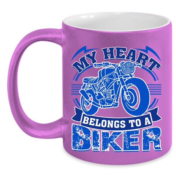 I Love Biker Coffee Mug, My Heart Belongs To A Biker Accent Mug