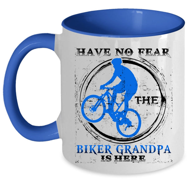 Awesome Bikers Coffee Mug, Have No Fear The Biker Grandpa Is Here Accent Mug