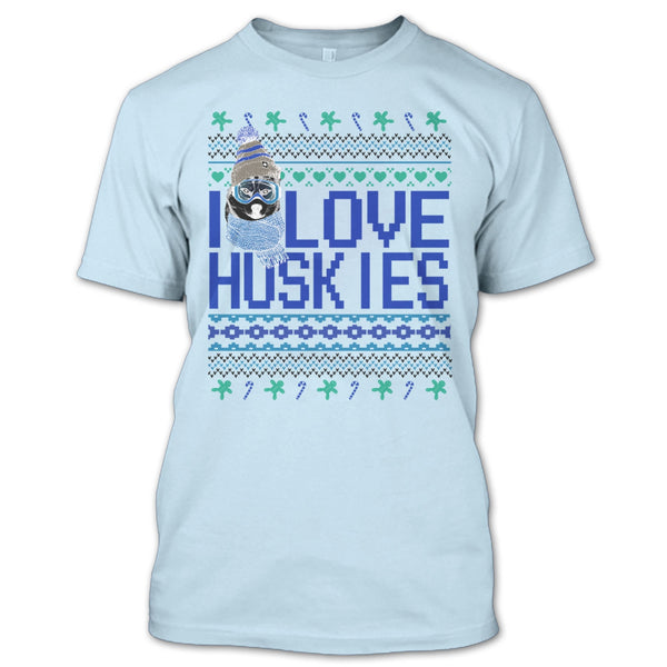 I Love Huskies T Shirt, Dog Merry Christmas T Shirt