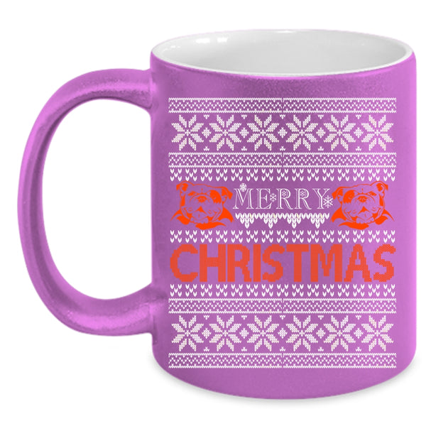 Merry Christmas Coffee Mug, Cute Pit Bull Lovers Coffee Cup