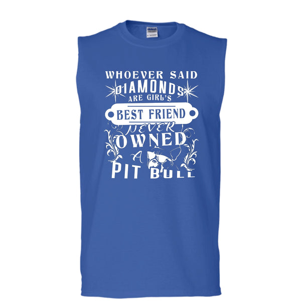 Diamonds Are Girl's Best Friend Never Owed Pit Bull Shirt, Cool Dog Shirt (Men's Cotton Sleeveless)