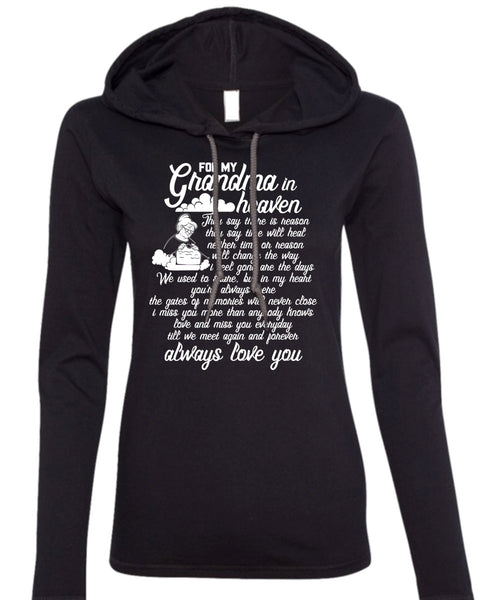 For My Grandma In Heaven T Shirt, Love You T Shirt (Anvil Ladies Ringspun Hooded)