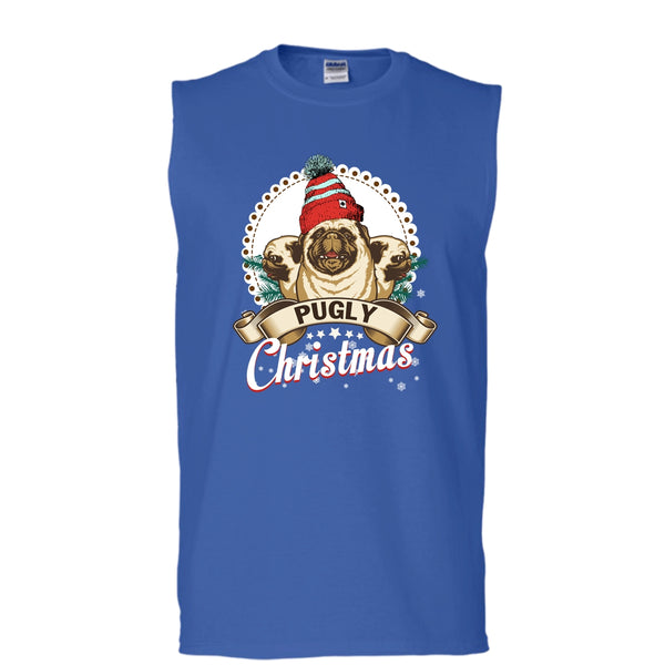 Pugly Christmas T Shirt, Coolest Pug Tank Top (Men's Cotton Sleeveless)