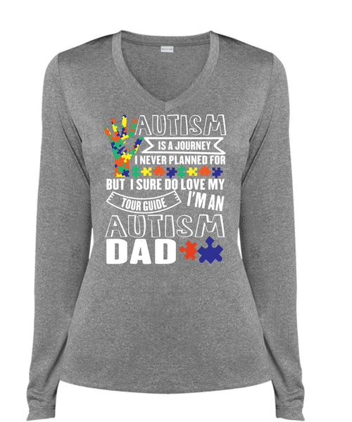 Autism Is A Journey T Shirt, I'm An Autism Dad T Shirt, Cool Shirt (Ladies LS Heather V-Neck)