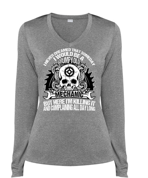 Grumpy Old Mechanic T Shirt, Being A Mechanic T Shirt, Cool Shirt (Ladies LS Heather V-Neck)