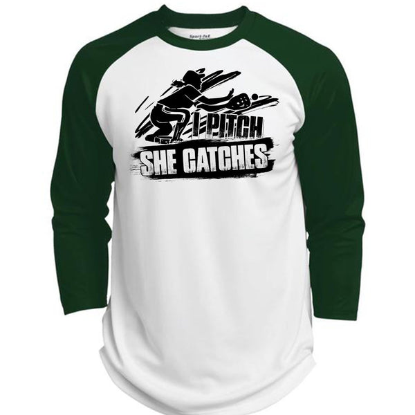 I Pitch She Catches T Shirt, I Love Softball T Shirt, Awesome T-Shirts  (Polyester Game Baseball Jersey)