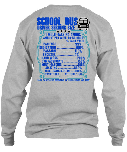 School Bus Driver Serving Size T Shirt, I Love Bus T Shirt