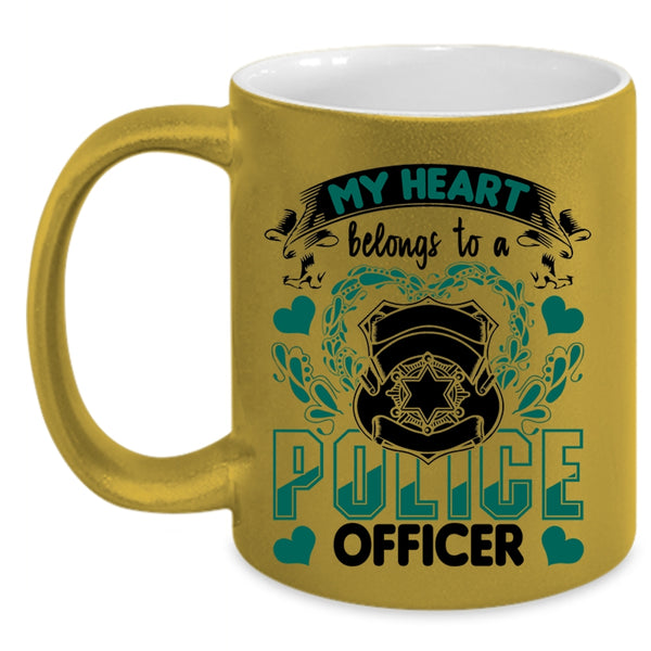 I Love Policeman Coffee Mug, My Heart Belongs To A Police Officer Accent Mug