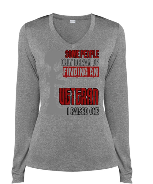 Finding An Awesome Veteran T Shirt, Being A Veteran T Shirt, Cool Shirt (Ladies LS Heather V-Neck)