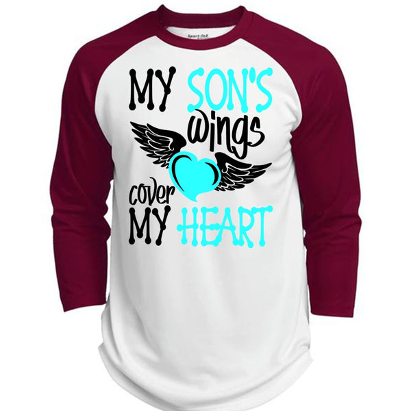 My Son's Wings Cover My Heart T Shirt, I Love Son T Shirt, Awesome T-Shirts  (Polyester Game Baseball Jersey)