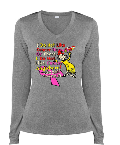 The Cat in the Hat T Shirt, I Do Not Like Cancer Anywhere T Shirt, Dr. Seuss T Shirt, I Love Reading T Shirt, Cool Shirt (Ladies LS Heather V-Neck)