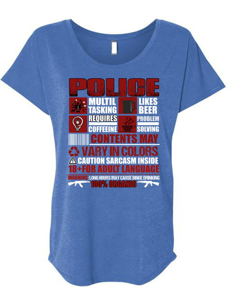 Police Multitasking T Shirt, Likes Beer T Shirt, Cool Shirt (Ladies' Triblend Dolman Sleeve)