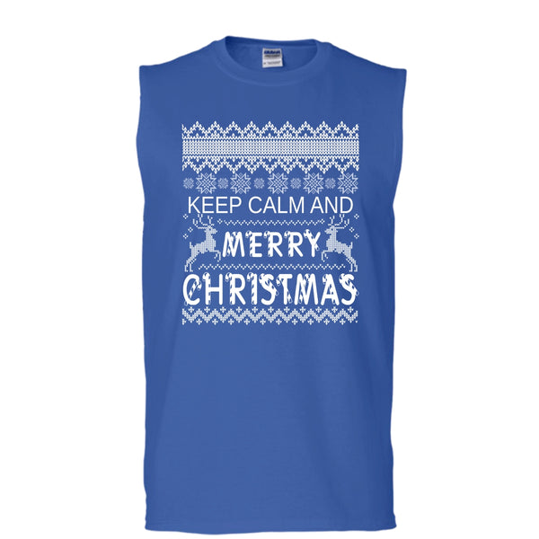 Keep Calm And Merry Christmas T Shirt, Keep Calm T Shirt, Cool T Shirt (Men's Cotton Sleeveless)