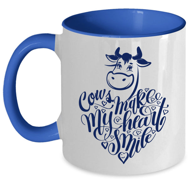 I Love Cows Coffee Mug, Cows Make My Heart Smile Accent Mug