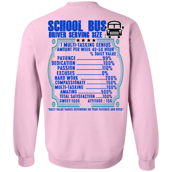 I Love Bus T Shirt, School Bus Driver Serving Size Sweatshirt
