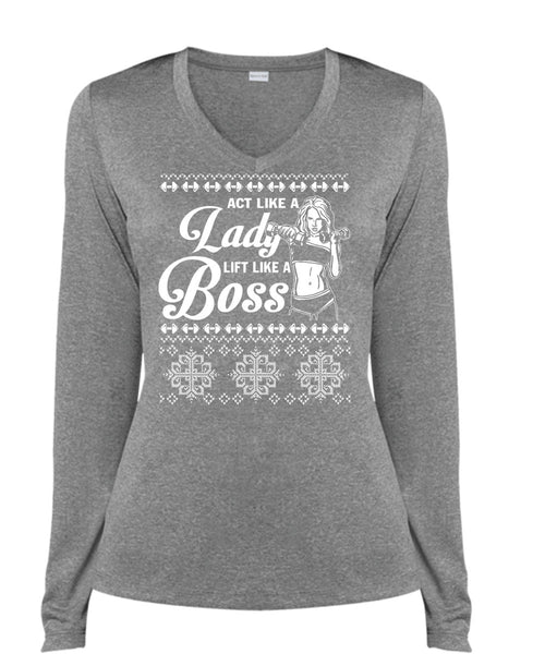 Active Like A Lady Lift Like A Boss T Shirt, This Girl Loves Christmas T Shirt, Cool Shirt (Ladies LS Heather V-Neck)