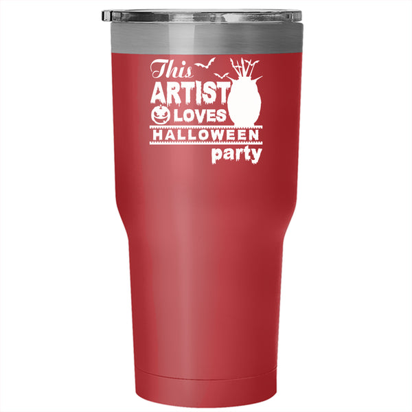This Artist Loves Halloween Party Tumbler 30 oz Stainless Steel, Cool Owl Travel Mug