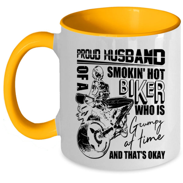 Cool Biker's Husband Coffee Mug, Proud Husband Of A Hot Biker Accent Mug