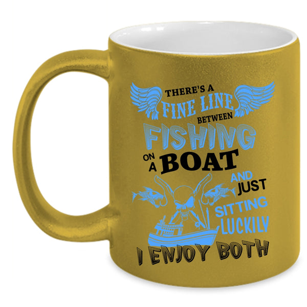 Just Sitting Luckily Coffee Mug, Fishing On A Boat Accent Mug