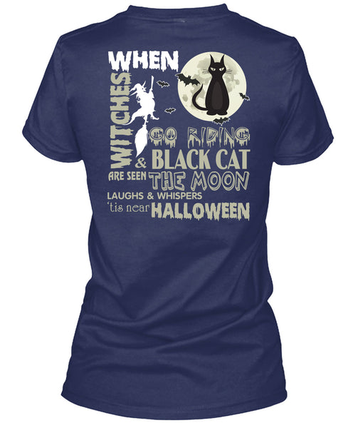 Go Riding And Black Cat Are Seen The Moon T Shirt, Tis Near Halloween T Shirt