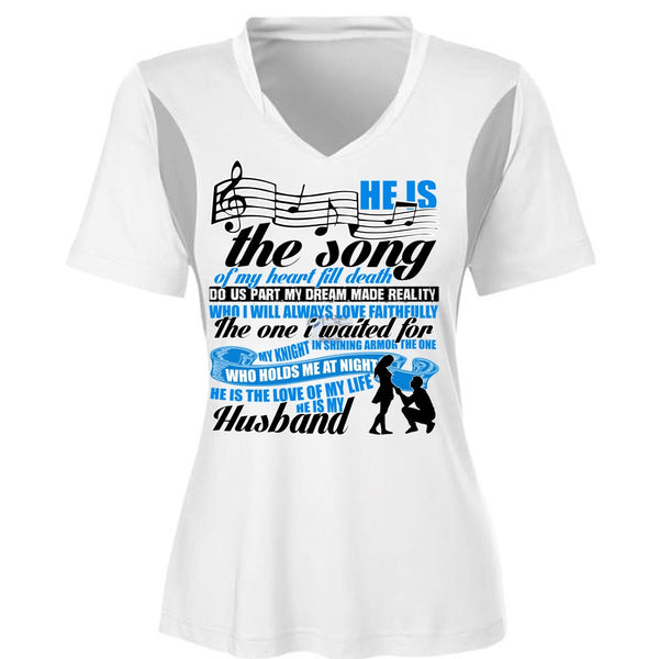 He Is The Song Of My Heart T Shirt, He Is My Husband T Shirt, Cool Shirt (Ladies LS Heather V-Neck)