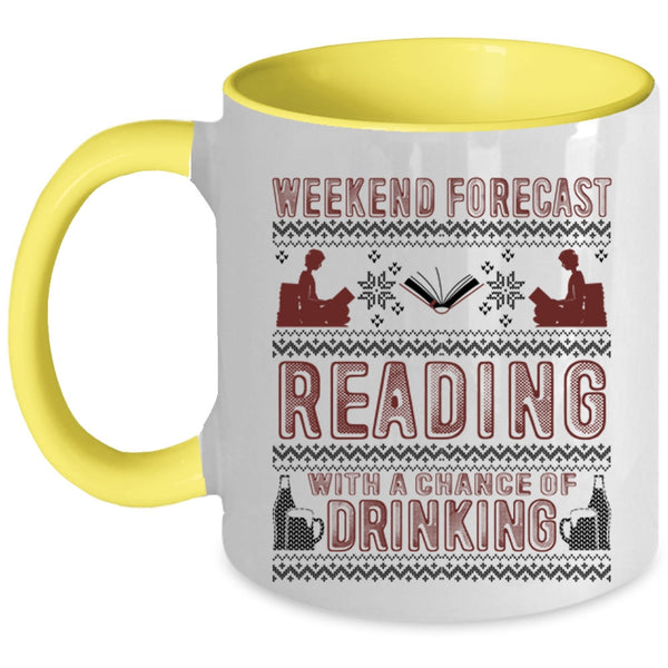 Cute Book Reader Coffee Mug, Weekend Forecast Reading Accent Mug