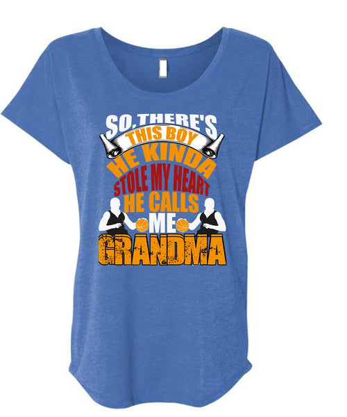 He Kinda Stole My Heart T Shirt, He Calls Me Grandma T Shirt, Cool Shirt (Ladies' Triblend Dolman Sleeve)
