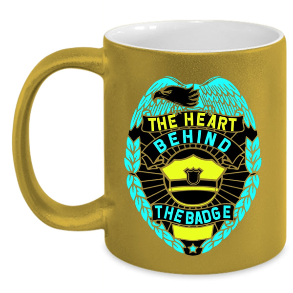 Cool Police Officer Coffee Mug, The Heart Behind The Badge Accent Mug