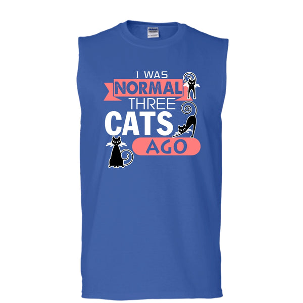 I Was Normal Three Cats Ago Shirt, Cool Cat Shirt (Men's Cotton Sleeveless)
