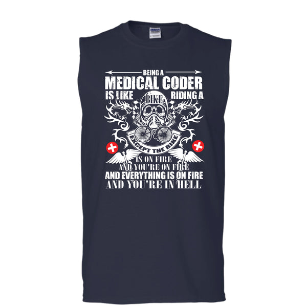 Being A Medical Coder T Shirt, Like Riding A Bike T Shirt, Cool T Shirt (Men's Cotton Sleeveless)