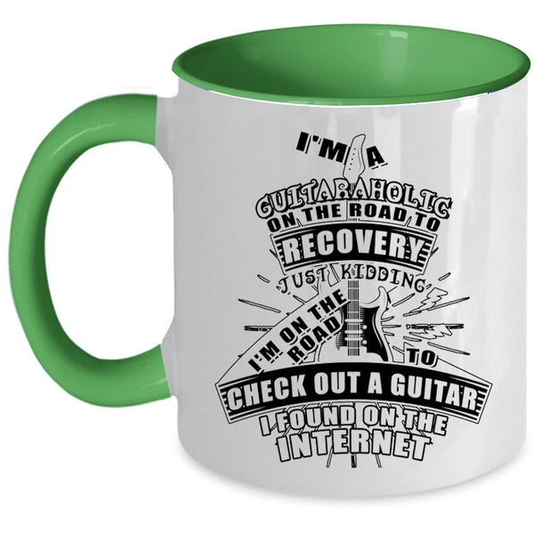 Funny Guitaraholic Coffee Mug, I'm A Guitaraholic On The Road Accent Mug