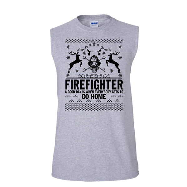 Firefighter Merry Christmas T Shirt, Merry Christmas Gift Tank Top (Men's Cotton Sleeveless)