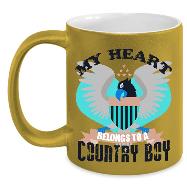 Cool Couple Coffee Mug, My Heart Belongs To A Country Boy Accent Mug