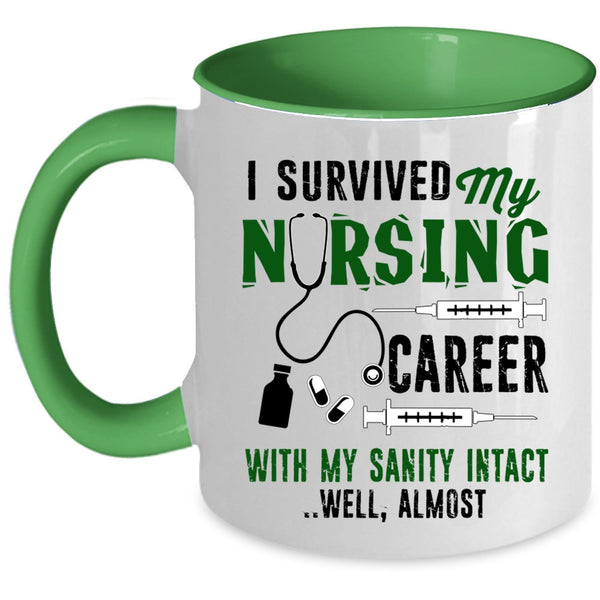 Cute Nurses Coffee Mug, I Survived My Nursing Career Accent Mug
