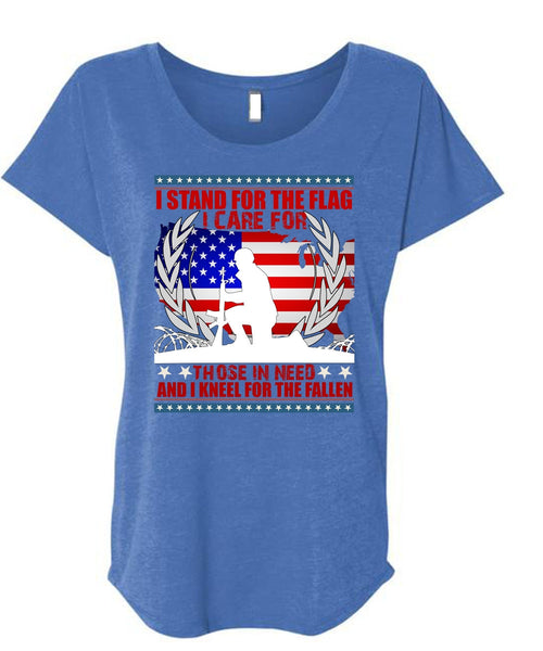 I Stand For The Flag T Shirt, I Kneel For The Fallen T Shirt, Cool Shirt (Ladies' Triblend Dolman Sleeve)