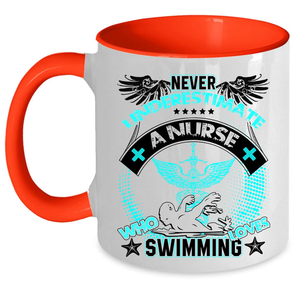 Funny Gift For Nurses Coffee Mug, A Nurse Loves Swimming Accent Mug